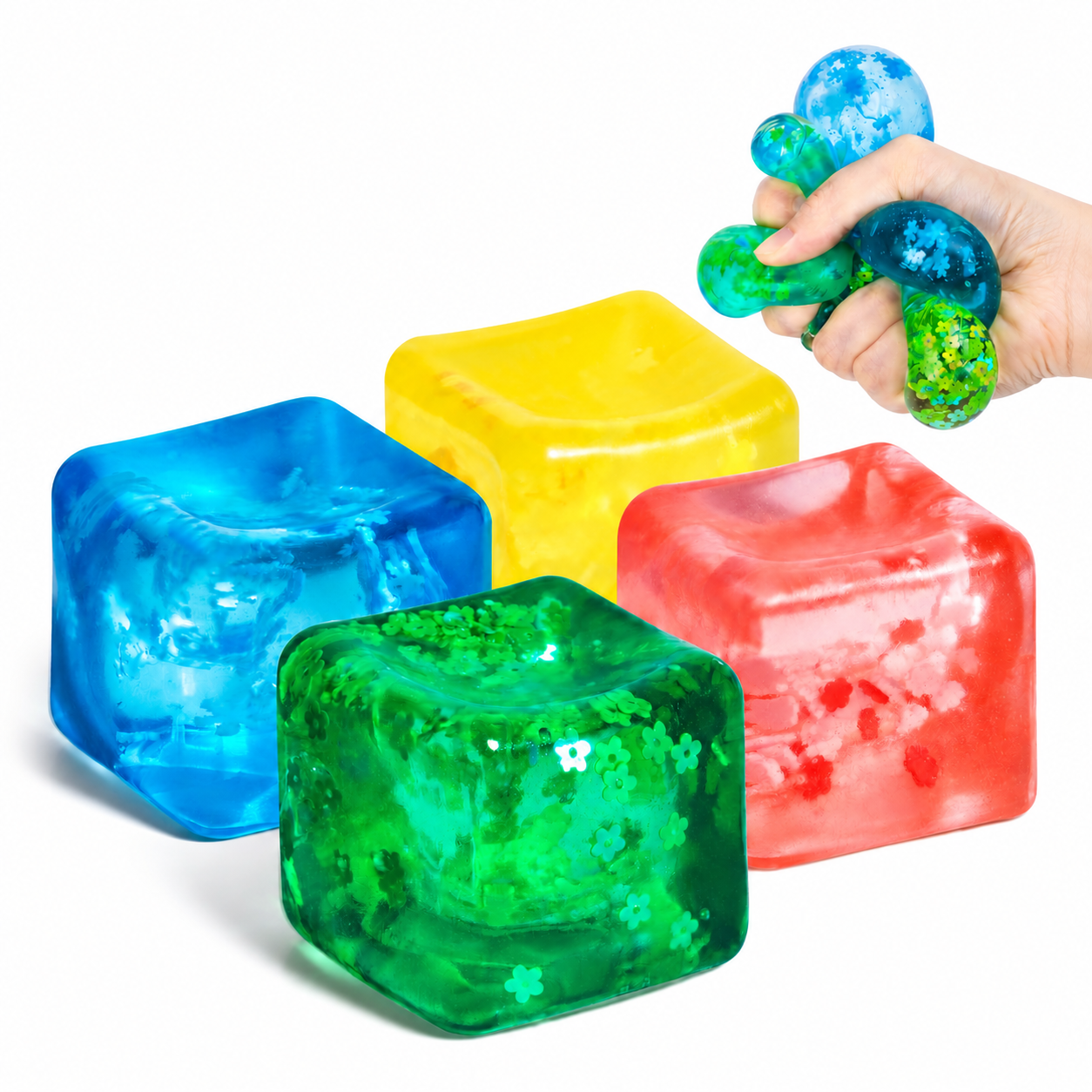 Colorful stress cubes for squeezing