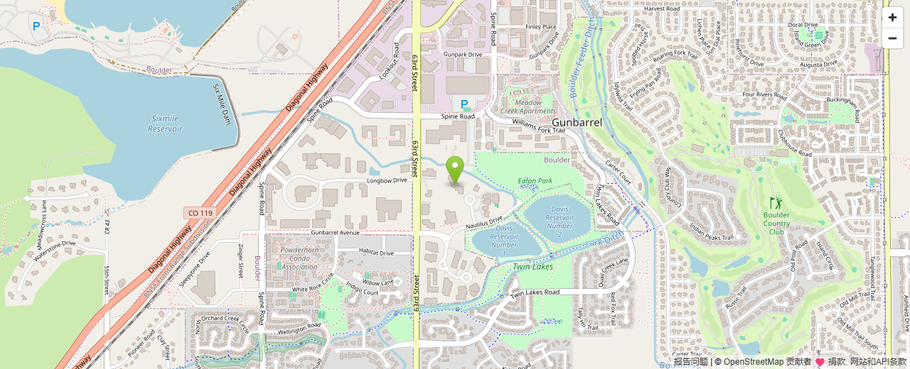 Map showing the Prism Point mailing address in Boulder, Colorado
