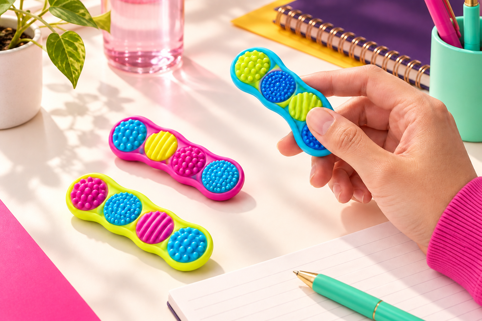 Quiet textured fidgets for rolling and pressing