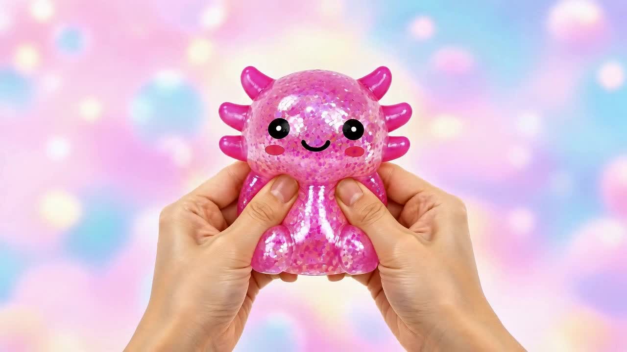 Glitter sensory toy stretched between two hands