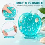 2-Pack Ocean Squeeze Toys, Apple and Cube Shaped Sensory Fidget Toys with Seashells and Star Glitter