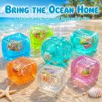 2-Pack Ocean Squeeze Toys, Apple and Cube Shaped Sensory Fidget Toys with Seashells and Star Glitter