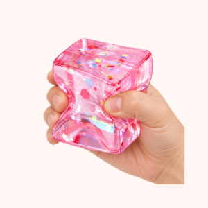 24-Pack Glitter Squishy Stress Cubes shown in hand