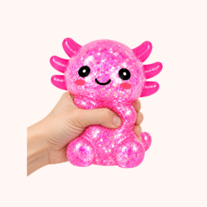 Slow-Rising Axolotl Squishy Stress Ball, Pink shown in hand