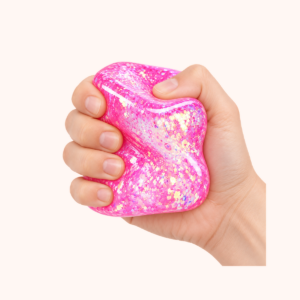 Glitter Squishy Stress Cube, Pink shown in hand