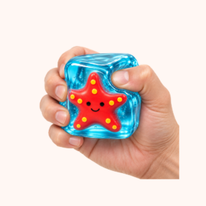Glow-in-the-Dark Squishy Stress Cube, Blue shown in hand