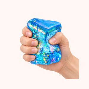 Glitter Squishy Stress Cube, Blue shown in hand