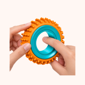 12-Pack Finger Spinner Rings - Texture Stress Toys Calming - Fun Fidgets for Student Classroom Prize Stocking shown in hand