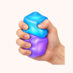 2-Pack Glow-in-the-Dark Squishy Stress Cubes, Blue + Purple shown in hand
